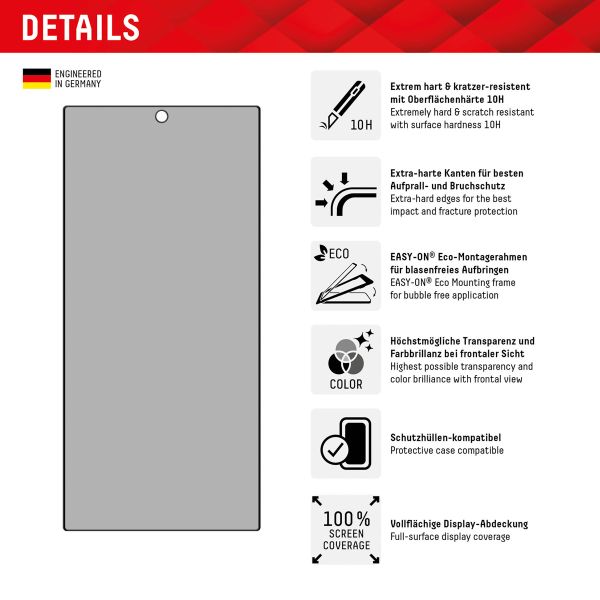 Displex Displayschutz aus gehärtetem Glas Privacy für das Samsung Galaxy S24 Ultra