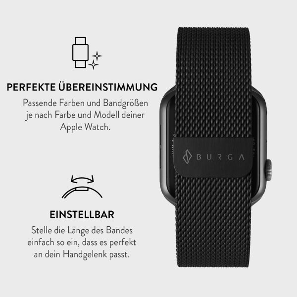 Burga Mailändische armband für das Apple Watch Series 1-9 / SE - 38/40/41 mm / Series 10 - 42 mm - Schwarz