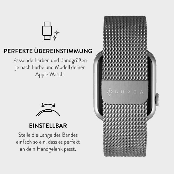 Burga Mailändische armband für das Apple Watch Series 1-10 / SE / Ultra (2) - 42/44/45/46/49 mm - Silber