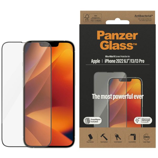 PanzerGlass Ultra-Wide Fit Antibakterieller Displayschutz mit Applikator für das iPhone 14