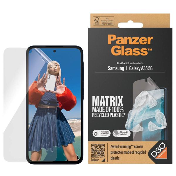 PanzerGlass Ultra Wide Fit Recycelter Antibakterieller Screen Protector Matrix inkl. Applikator für das Samsung Galaxy A35