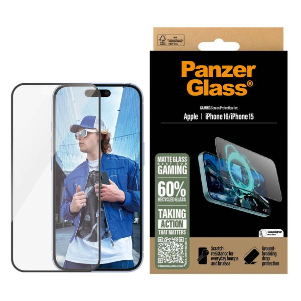 PanzerGlass Gaming Screen Protector Ultra Wide Fit mit Applikator für das iPhone 16