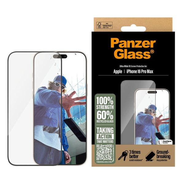 PanzerGlass Ultra-Wide Fit Antibakterieller Displayschutz für das iPhone 16 Pro Max