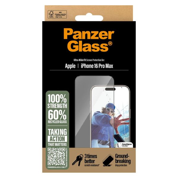 PanzerGlass Ultra-Wide Fit Antibakterieller Displayschutz für das iPhone 16 Pro Max