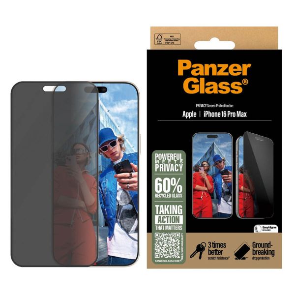 PanzerGlass Ultra Wide Fit Antibakterieller Screen Protector mit Sichtschutz inkl. Applikator für das iPhone 16 Pro Max