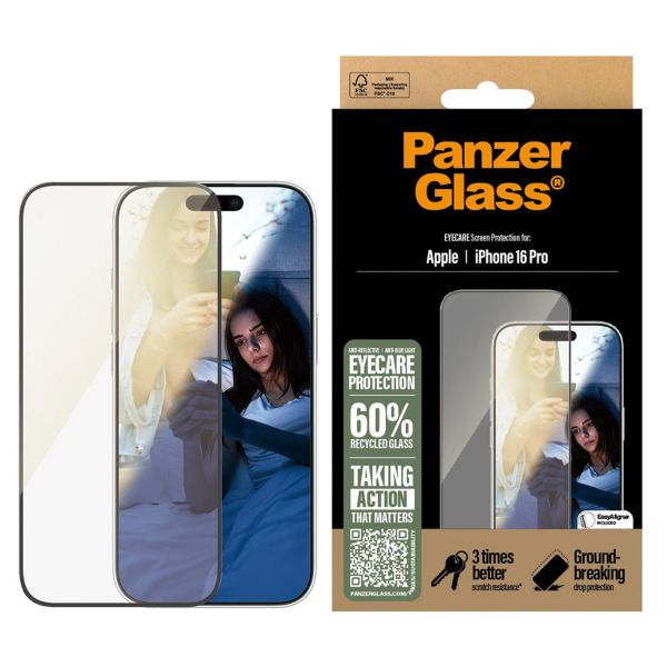 PanzerGlass Ultra Wide Fit EyeCare Screen Protector mit Applikator für das iPhone 16 Pro