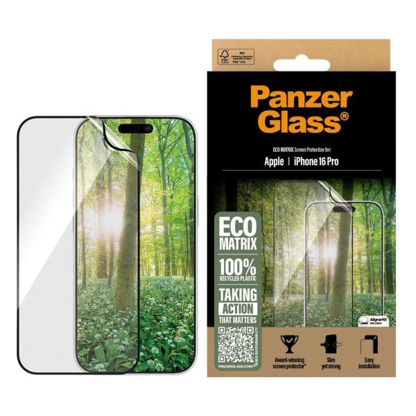 PanzerGlass ﻿Ultra Wide Fit Recycelter Antibakterieller Screen Protector Matrix inkl. Applikator für das iPhone 16 Pro