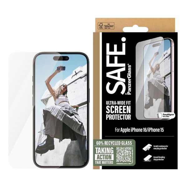 PanzerGlass SAFE Ultra-Wide Fit Displayschutz für das iPhone 16