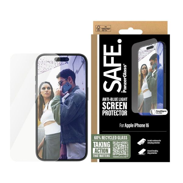 PanzerGlass SAFE Ultra Wide Fit EyeCare Screen Protector mit Applikator für das iPhone 16