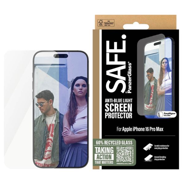 PanzerGlass SAFE Ultra Wide Fit EyeCare Screen Protector mit Applikator für das iPhone 16 Pro Max