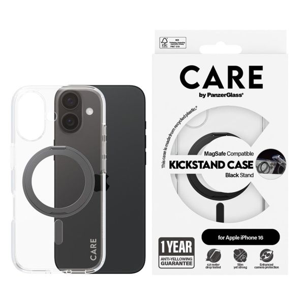 PanzerGlass CARE Kickstand Case MagSafe für das iPhone 16 - Schwarz