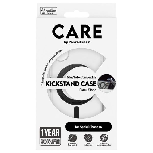 PanzerGlass CARE Kickstand Case MagSafe für das iPhone 16 - Schwarz