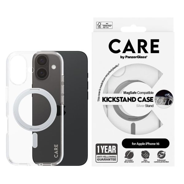 PanzerGlass CARE Kickstand Case MagSafe für das iPhone 16 - Silber