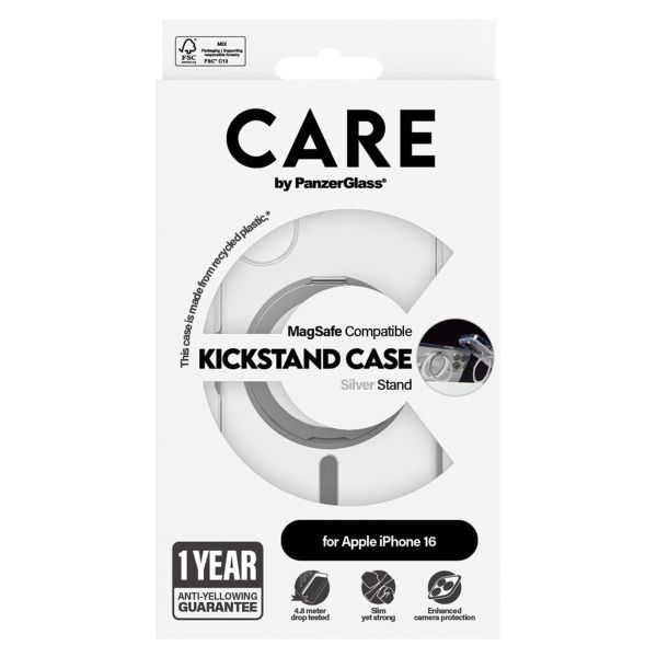 PanzerGlass CARE Kickstand Case MagSafe für das iPhone 16 - Silber