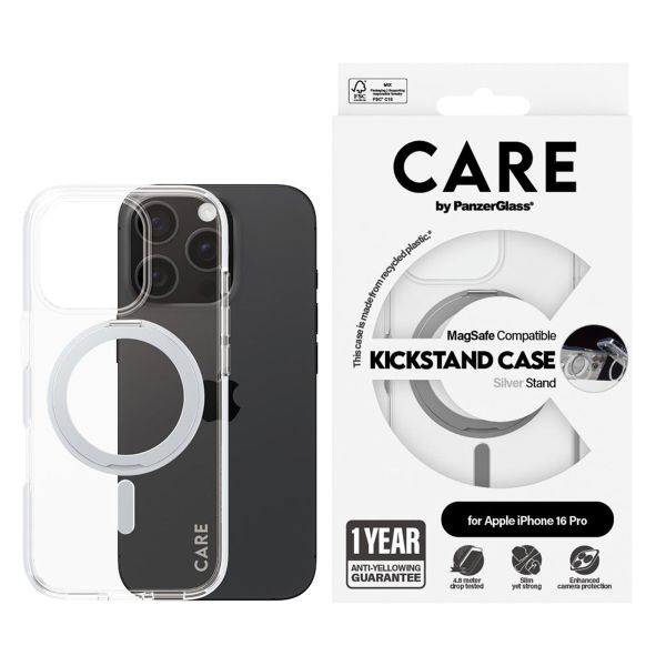 PanzerGlass CARE Kickstand Case MagSafe für das iPhone 16 Pro - Silber