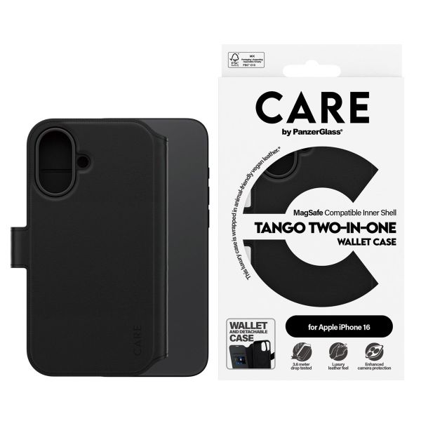 PanzerGlass CARE Tango 2-in-1 Wallet Case MagSafe für das iPhone 16 - Schwarz