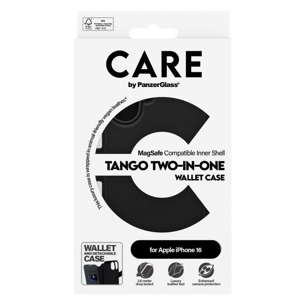 PanzerGlass CARE Tango 2-in-1 Wallet Case MagSafe für das iPhone 16 - Schwarz