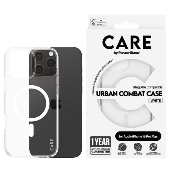 PanzerGlass CARE Urban Combat Case MagSafe für das iPhone 16 Pro Max - Transparent / Weiß