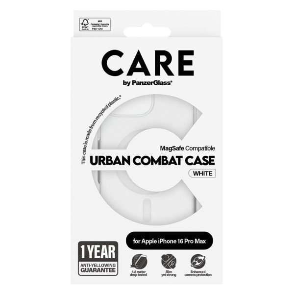 PanzerGlass CARE Urban Combat Case MagSafe für das iPhone 16 Pro Max - Transparent / Weiß