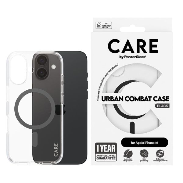 PanzerGlass CARE Urban Combat Case MagSafe für das iPhone 16 - Transparent / Schwarz