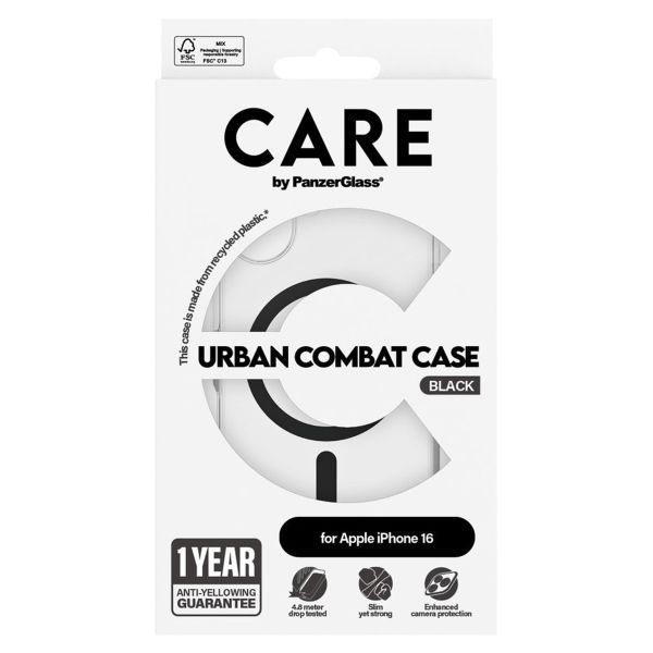 PanzerGlass CARE Urban Combat Case MagSafe für das iPhone 16 - Transparent / Schwarz