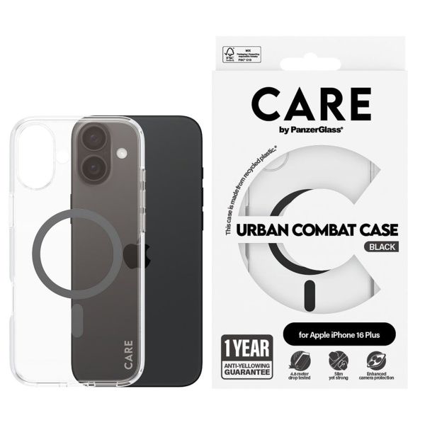 PanzerGlass CARE Urban Combat Case MagSafe für das iPhone 16 Plus - Transparent / Schwarz