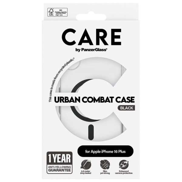 PanzerGlass CARE Urban Combat Case MagSafe für das iPhone 16 Plus - Transparent / Schwarz