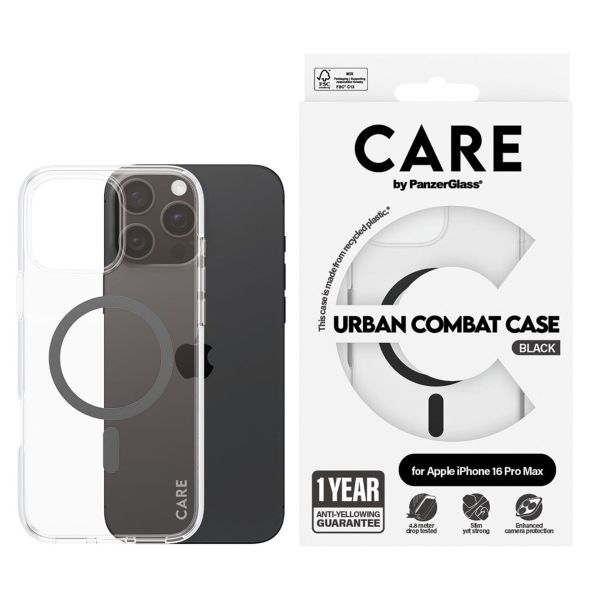 PanzerGlass CARE Urban Combat Case MagSafe für das iPhone 16 Pro Max - Transparent / Schwarz