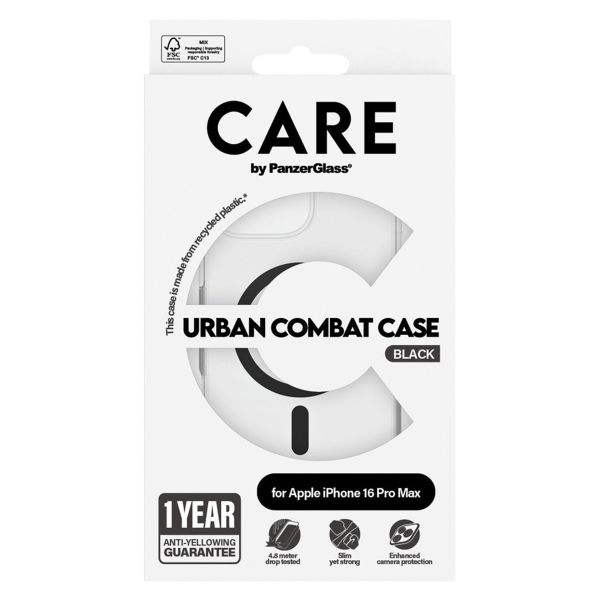 PanzerGlass CARE Urban Combat Case MagSafe für das iPhone 16 Pro Max - Transparent / Schwarz