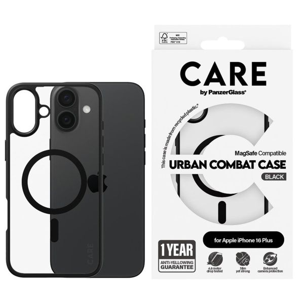 PanzerGlass CARE Urban Combat Case MagSafe für das iPhone 16 Plus - Schwarz