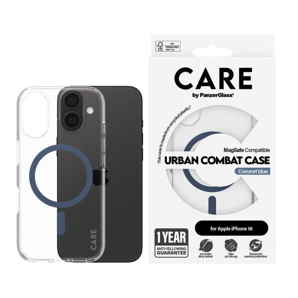 PanzerGlass CARE Urban Combat Case MagSafe für das iPhone 16 - Transparent / Blau