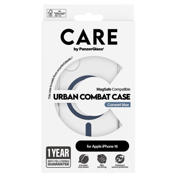 PanzerGlass CARE Urban Combat Case MagSafe für das iPhone 16 - Transparent / Blau