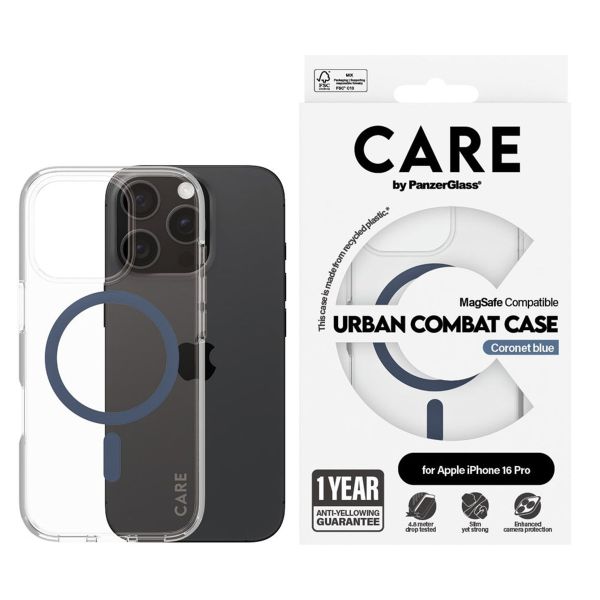 PanzerGlass CARE Urban Combat Case MagSafe für das iPhone 16 Pro- Transparent / Blau