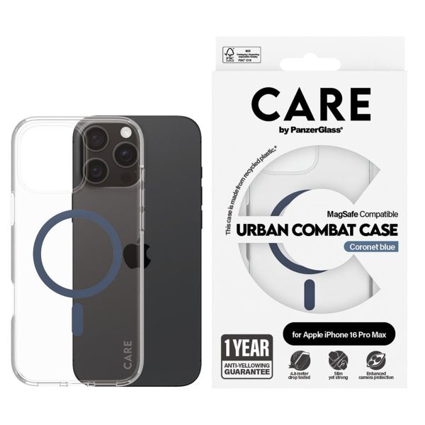 PanzerGlass CARE Urban Combat Case MagSafe für das iPhone 16 Pro Max - Transparent / Blau