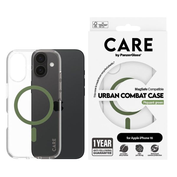 PanzerGlass CARE Urban Combat Case MagSafe für das iPhone 16 - Transparent / Grün