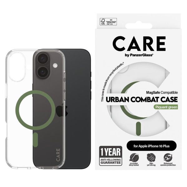 PanzerGlass CARE Urban Combat Case MagSafe für das iPhone 16 Plus - Transparent / Grün