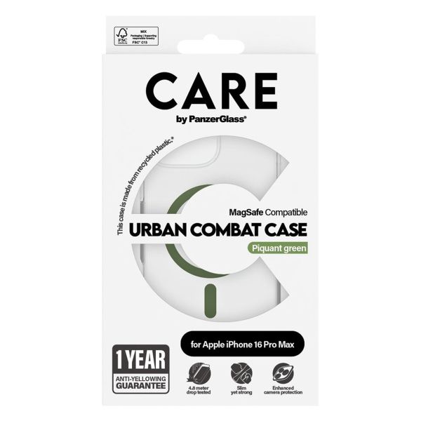 PanzerGlass CARE Urban Combat Case MagSafe für das iPhone 16 Pro Max - Transparent / Grün