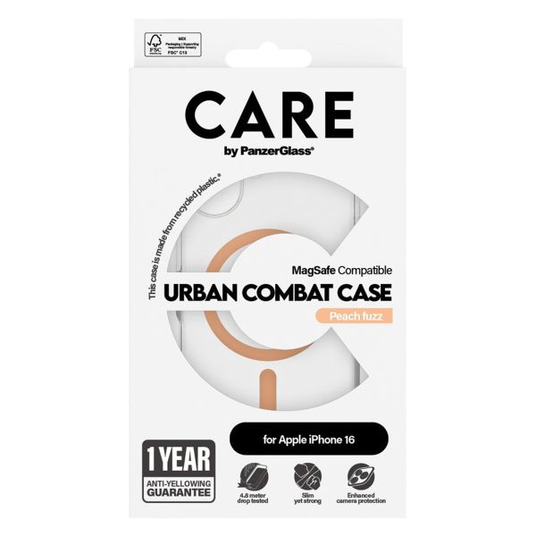 PanzerGlass CARE Urban Combat Case MagSafe für das iPhone 16 - Transparent / Peach