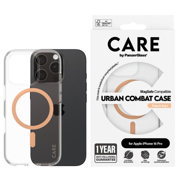 PanzerGlass CARE Urban Combat Case MagSafe für das iPhone 16 Pro - Transparent / Peach