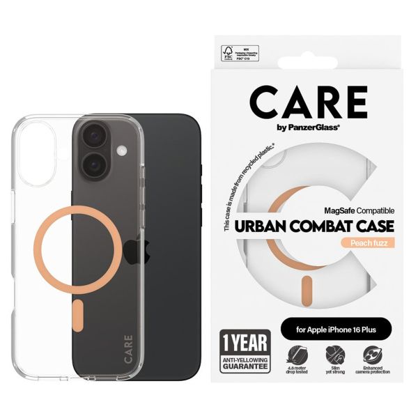 PanzerGlass CARE Urban Combat Case MagSafe für das iPhone 16 Plus - Transparent / Peach