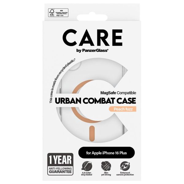 PanzerGlass CARE Urban Combat Case MagSafe für das iPhone 16 Plus - Transparent / Peach