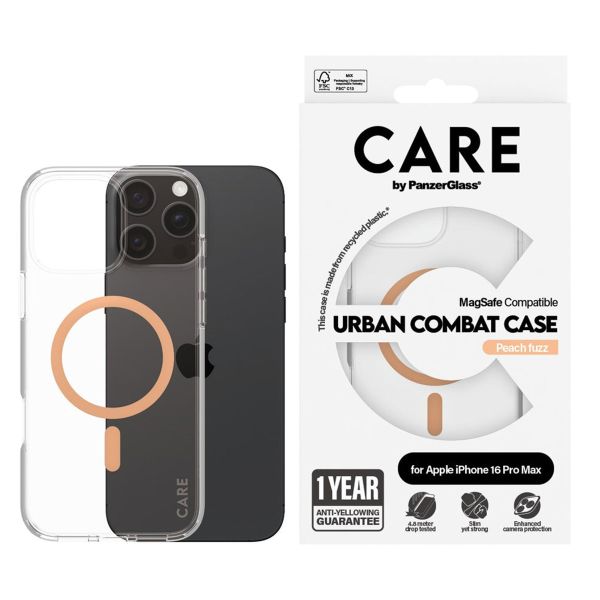 PanzerGlass CARE Urban Combat Case MagSafe für das iPhone 16 Pro Max - Transparent / Peach