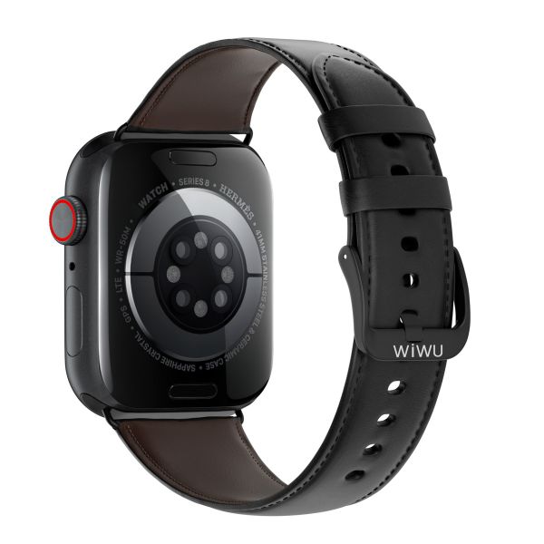 WiWu Vintage „Crazy Horse“ Lederarmband für die Apple Watch Series 1-9 / SE - 38/40/41 mm / Series 10 - 42 mm - Schwarz