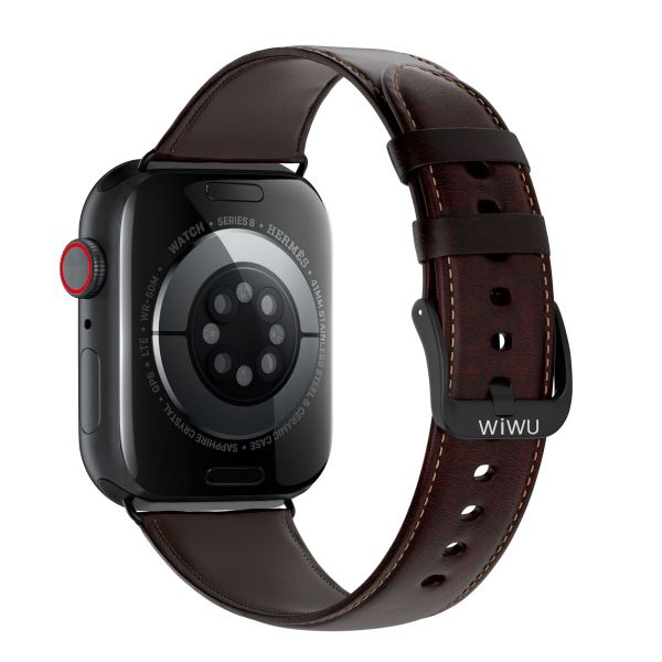 WiWu Vintage „Crazy Horse“ Lederarmband für die Apple Watch Series 1-9 / SE - 38/40/41 mm / Series 10 - 42 mm - Braun