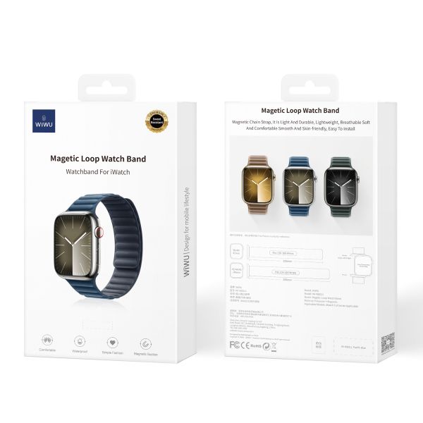 WiWu Magnetisches gewebtes Gliederarmband für die Apple Watch Series 1-9 / SE / Ultra (2) – 42/44/45/49 mm – Ozeanblau
