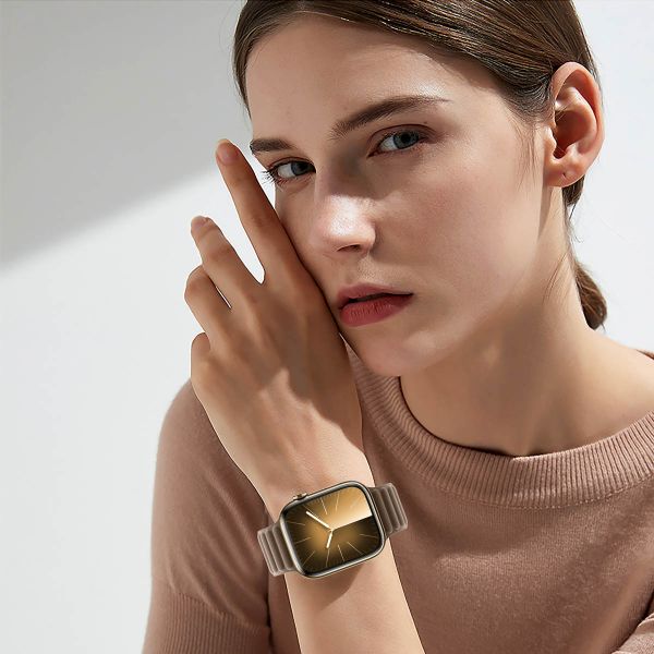 WiWu Magnetisches gewebtes Gliederarmband für die Apple Watch Series 1-9 / SE / Ultra (2) – 42/44/45/49 mm – Taupe