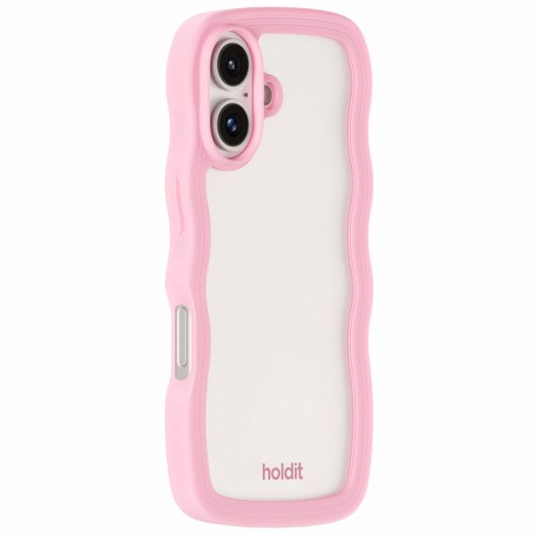 Holdit Wavy Case für das iPhone 16 Plus - Pink / Transparent