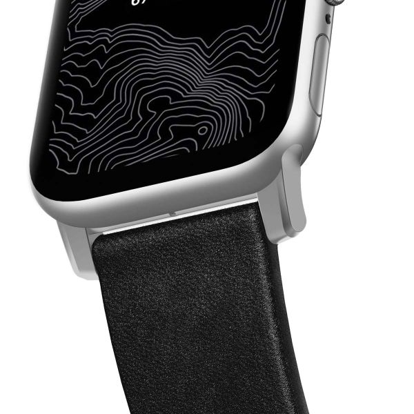 Nomad Modernes Lederarmband für die Apple Watch Series 1-10 / SE / Ultra (2) - 42/44/45/46/49 mm - Schwarz/Silber