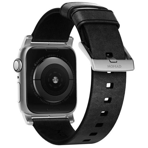 Nomad Modernes Lederarmband für die Apple Watch Series 1-10 / SE / Ultra (2) - 42/44/45/46/49 mm - Schwarz/Silber