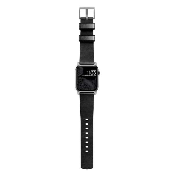 Nomad Modernes Lederarmband für die Apple Watch Series 1-10 / SE / Ultra (2) - 42/44/45/46/49 mm - Schwarz/Silber